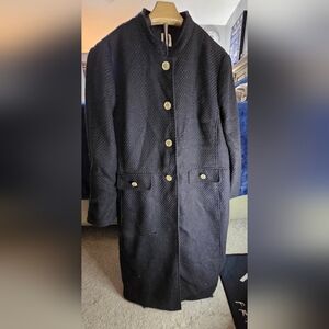 Anne Klein long black button up jacket.